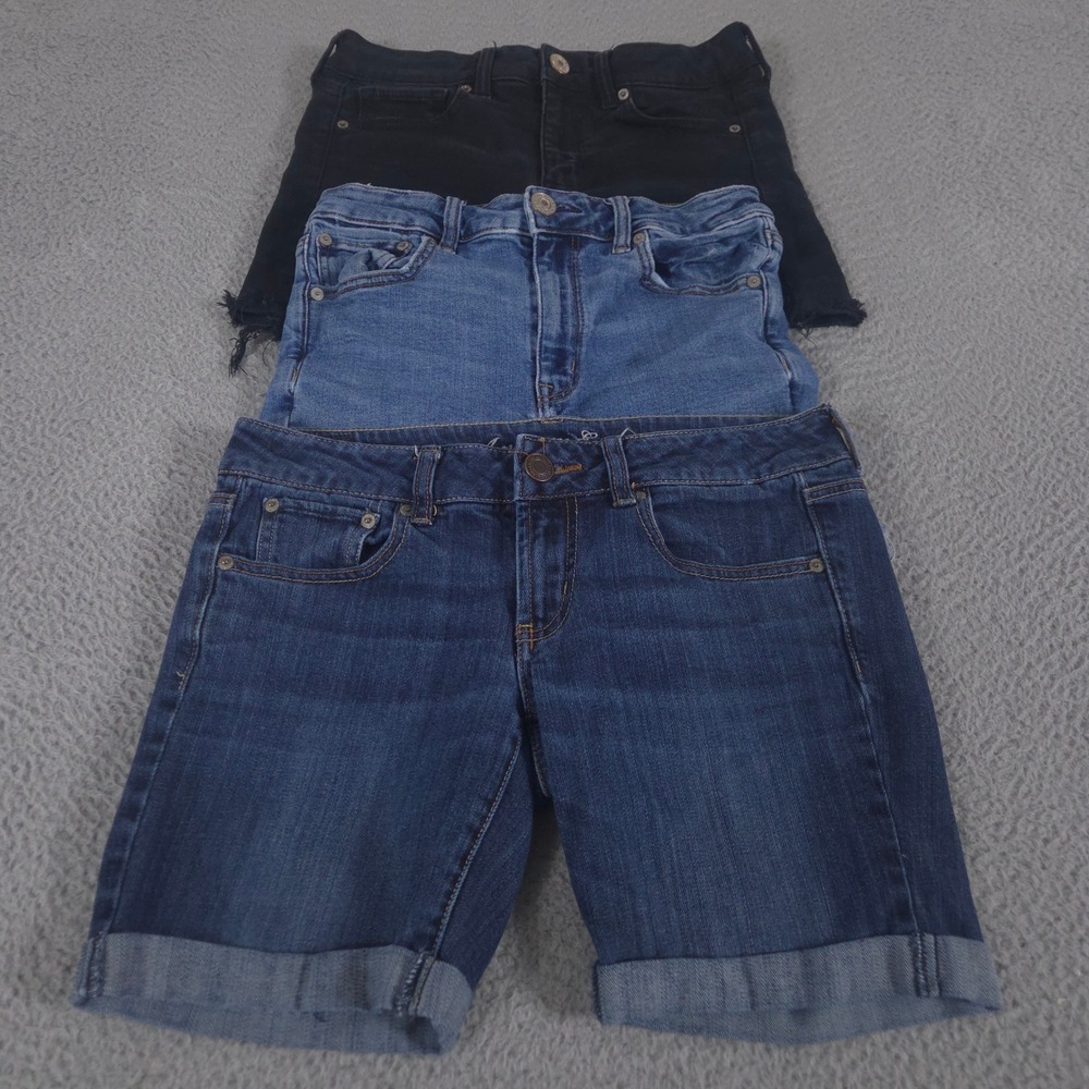 LOT OF 3 American Eagle Shorts Women 6 Blue‎ Black Midi Favorite Boyfriend Denim